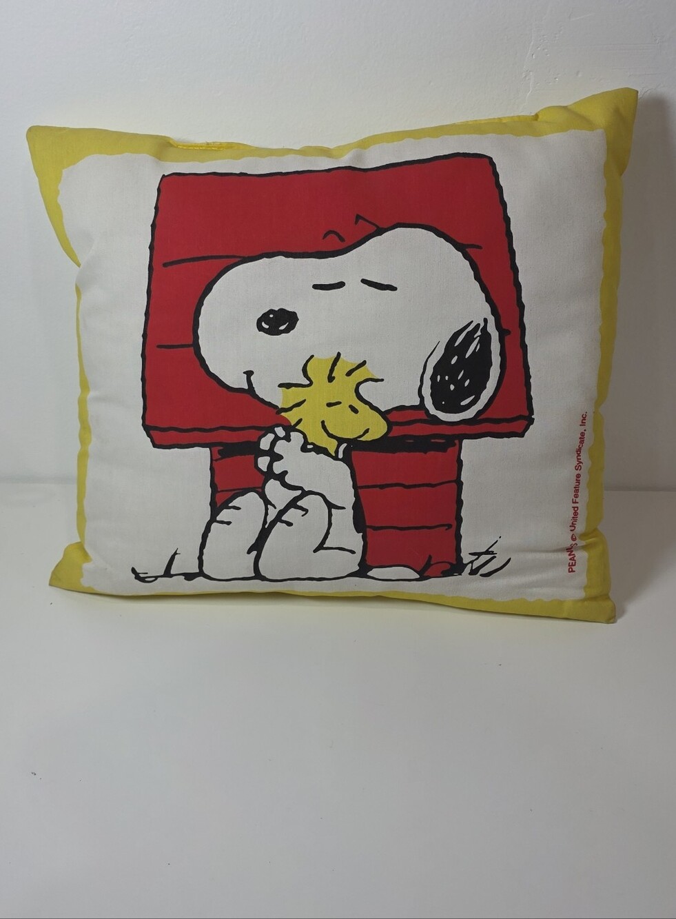Vintage Peanuts throw pillow featuring the iconic characters Snoopy & Woodstock
